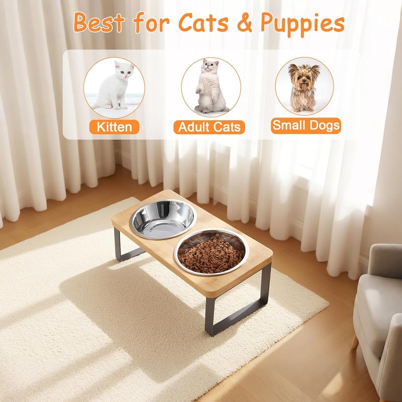 FUNACAY Elevated Cat Bowls, Raised Cat Bowl with 32 oz Stainless Steel Food Bowls Non-Slip Feeder for Cats and Puppy, 15° Tilted Raised Pet Dishes, Indoor Food Bowl with Bamboo Stand Anti Vomiting - Image 3